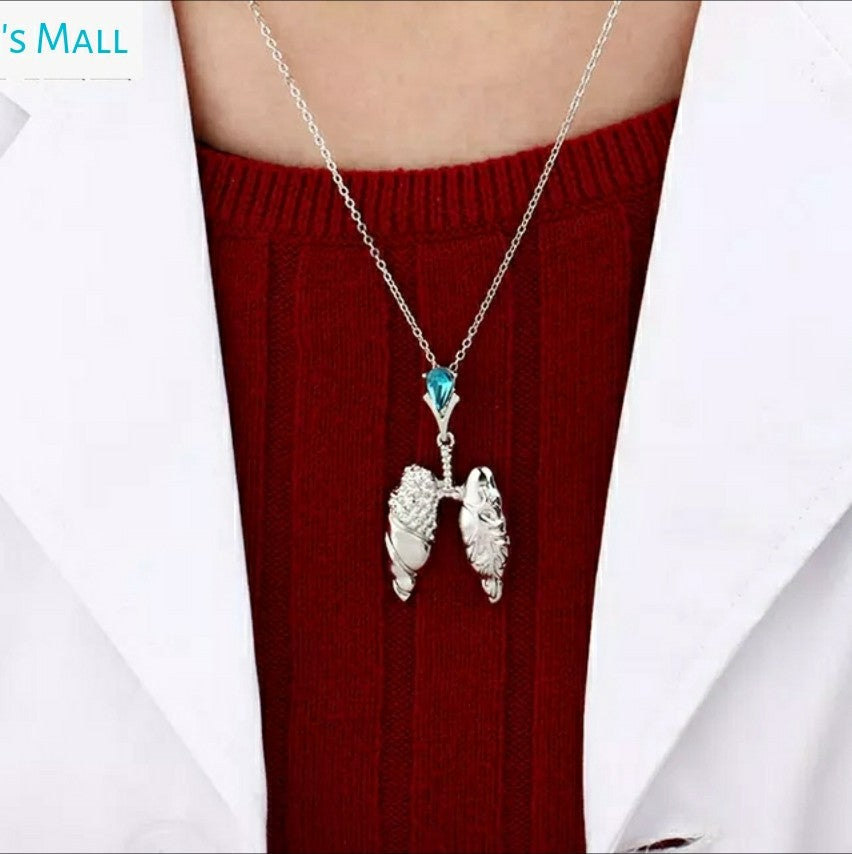 Gold/Silver Colors Lungs Necklace with Crystal Pendant Biology Jewelry For Doctor/Nurse