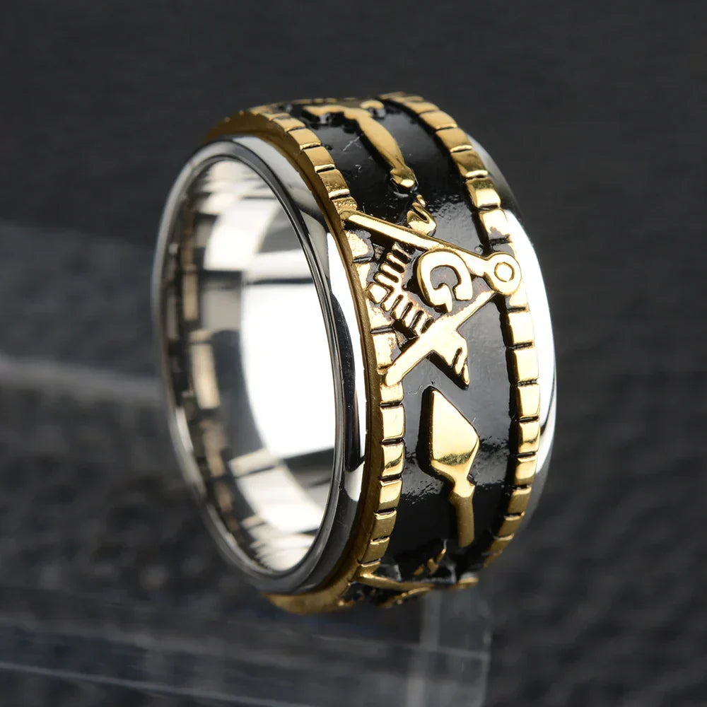 Rotatable Stainless Steel Masonic Rings for Men| Signet Freemason Ring Freemasonry Vintage Punk