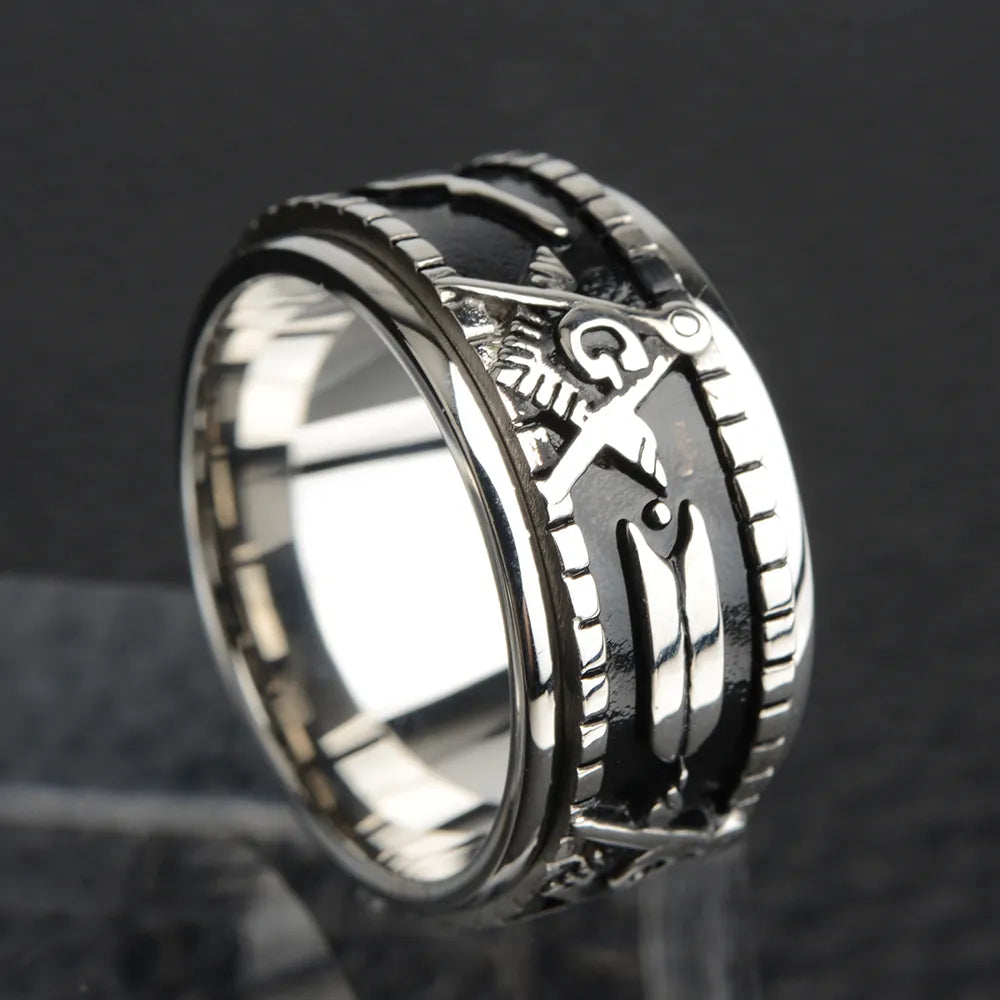 Rotatable Stainless Steel Masonic Rings for Men| Signet Freemason Ring Freemasonry Vintage Punk