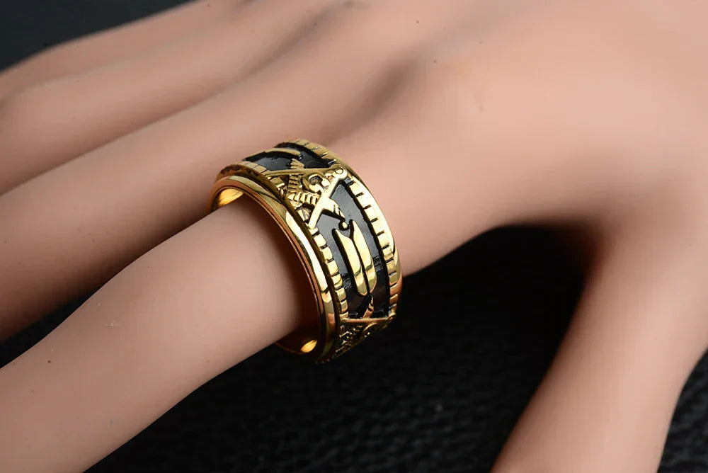 Rotatable Stainless Steel Masonic Rings for Men| Signet Freemason Ring Freemasonry Vintage Punk