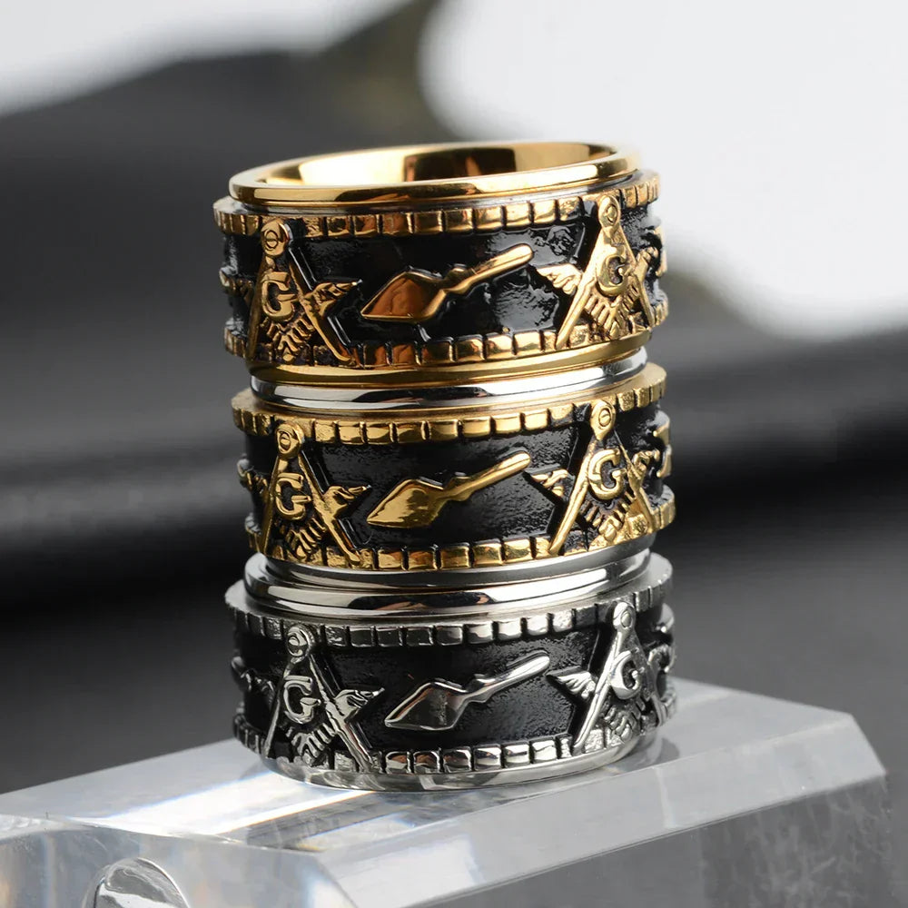 Rotatable Stainless Steel Masonic Rings for Men| Signet Freemason Ring Freemasonry Vintage Punk
