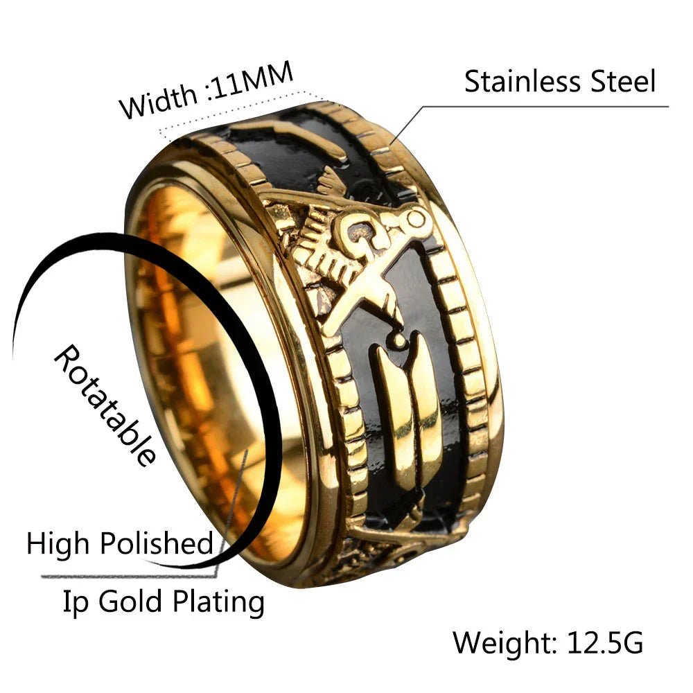 Rotatable Stainless Steel Masonic Rings for Men| Signet Freemason Ring Freemasonry Vintage Punk