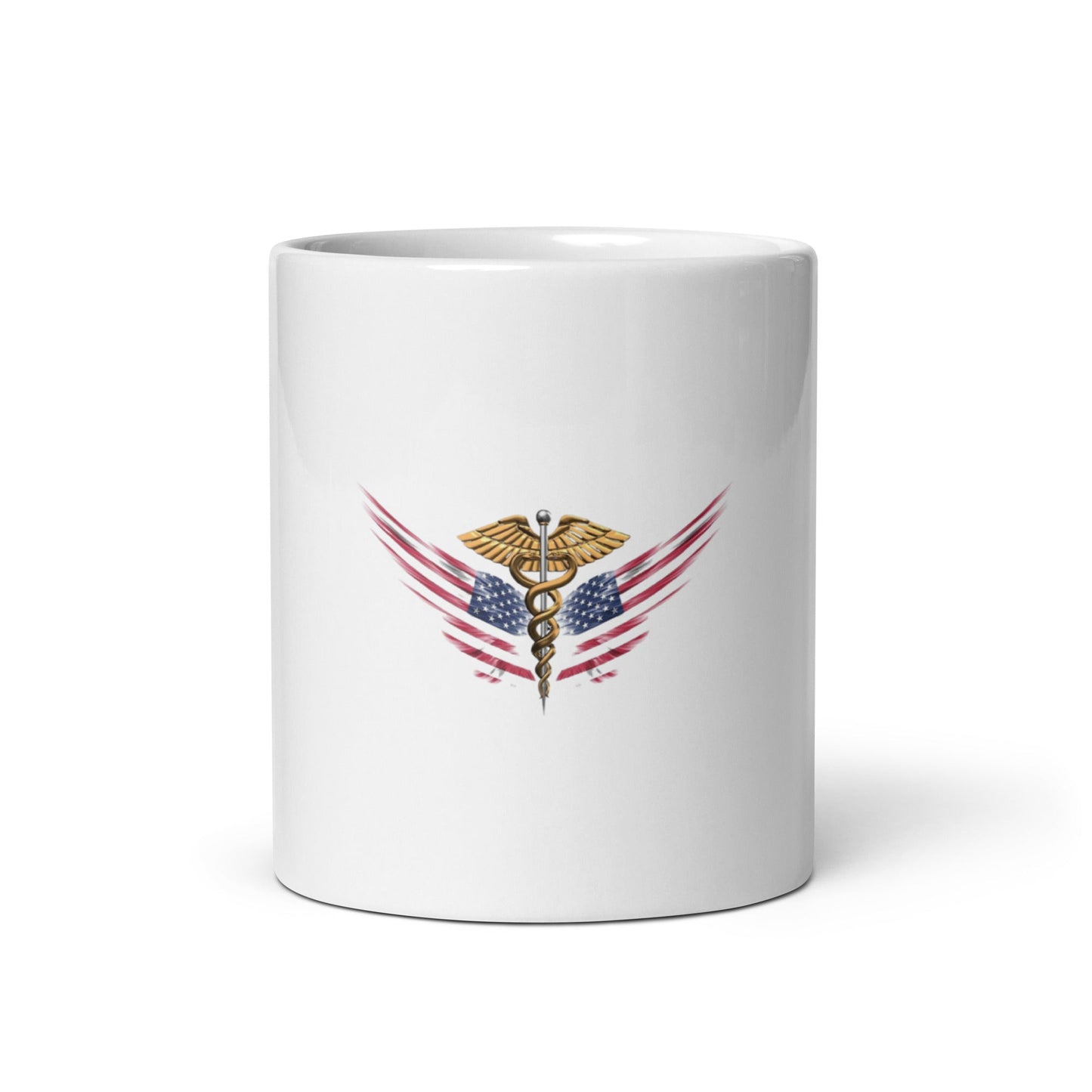MerchsMate® American USA Flag Wing Medical Caduceus White glossy mug