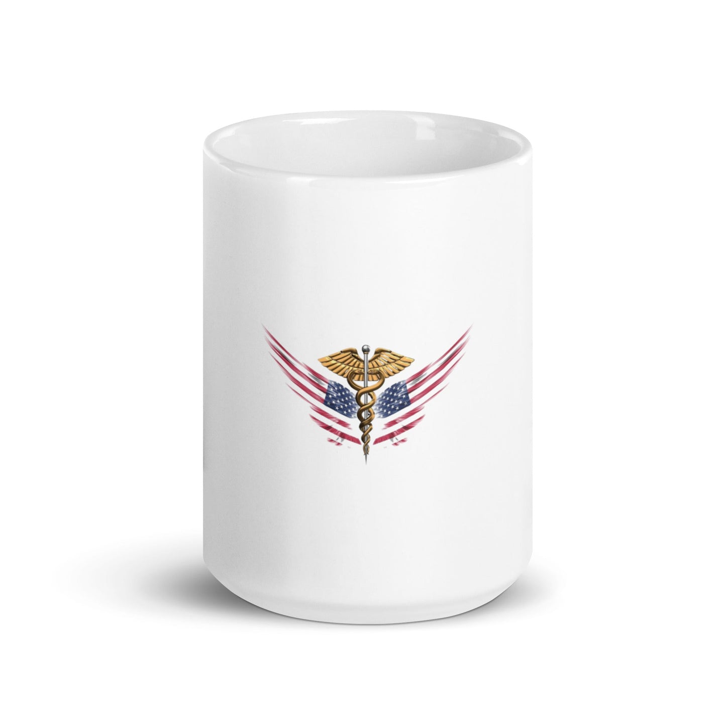 MerchsMate® American USA Flag Wing Medical Caduceus White glossy mug