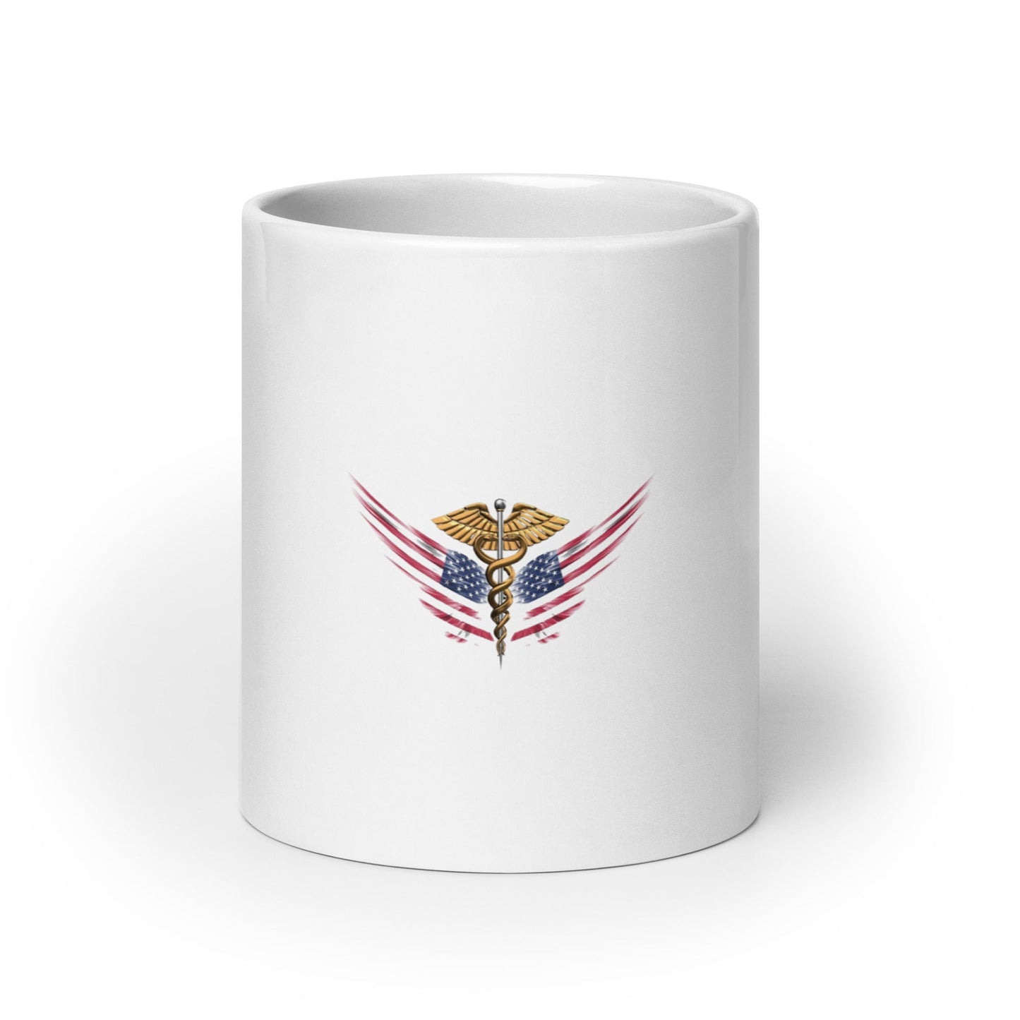 MerchsMate® American USA Flag Wing Medical Caduceus White glossy mug