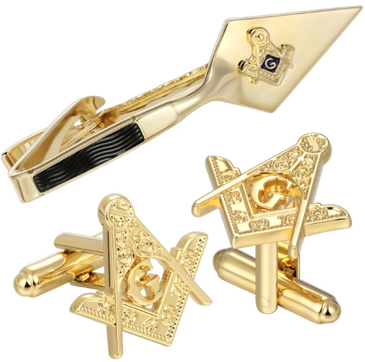 Freemason Masonic Tie Clip + Cufflinks for Men
