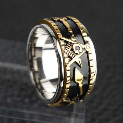 Rotatable Stainless Steel Masonic Rings for Men| Signet Freemason Ring Freemasonry Vintage Punk