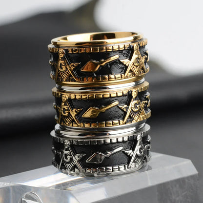 Rotatable Stainless Steel Masonic Rings for Men| Signet Freemason Ring Freemasonry Vintage Punk