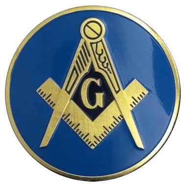 Round Masonic Car Emblem with Compass and Square Symbol