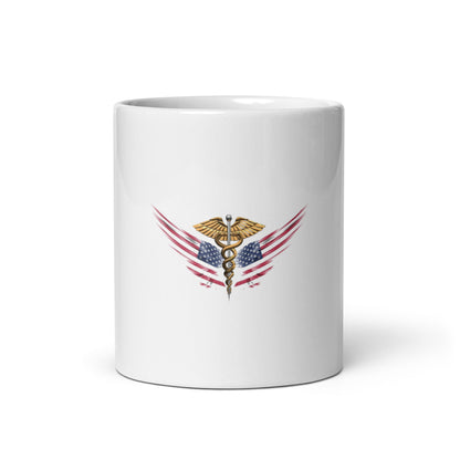 MerchsMate® American USA Flag Wing Medical Caduceus White glossy mug